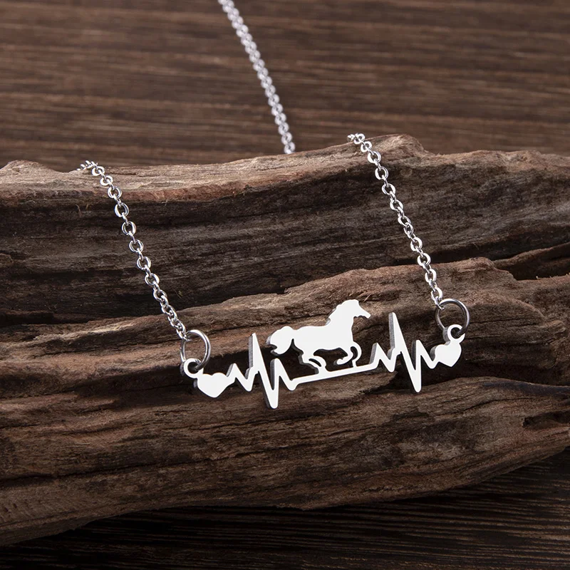 Collar de caballo con latido del corazón de acero inoxidable a la moda para mujer, accesorios de joyería ecuestre, regalos