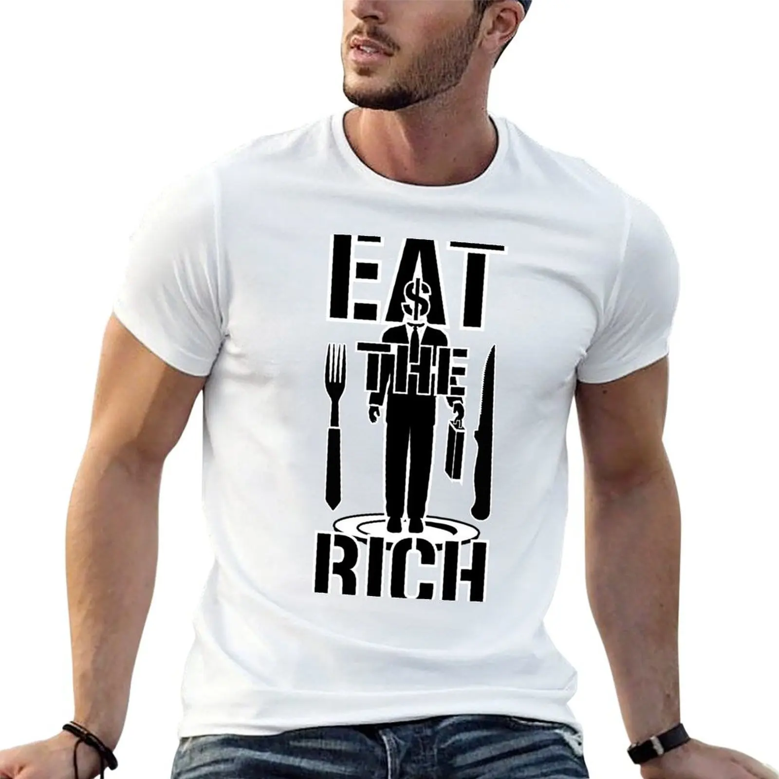 

EAT THE RICH - on Light T-Shirt man t shirt luxury man t shirt heavy cotton man tshirt T-shirt