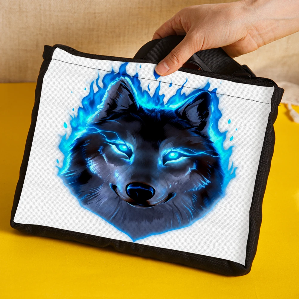 Wolf Flame Design Crossbody Bag White Blue Wolf Print Shoulder Bags For Women Men Outdoor Travel Daily Use Fashion Accessory
