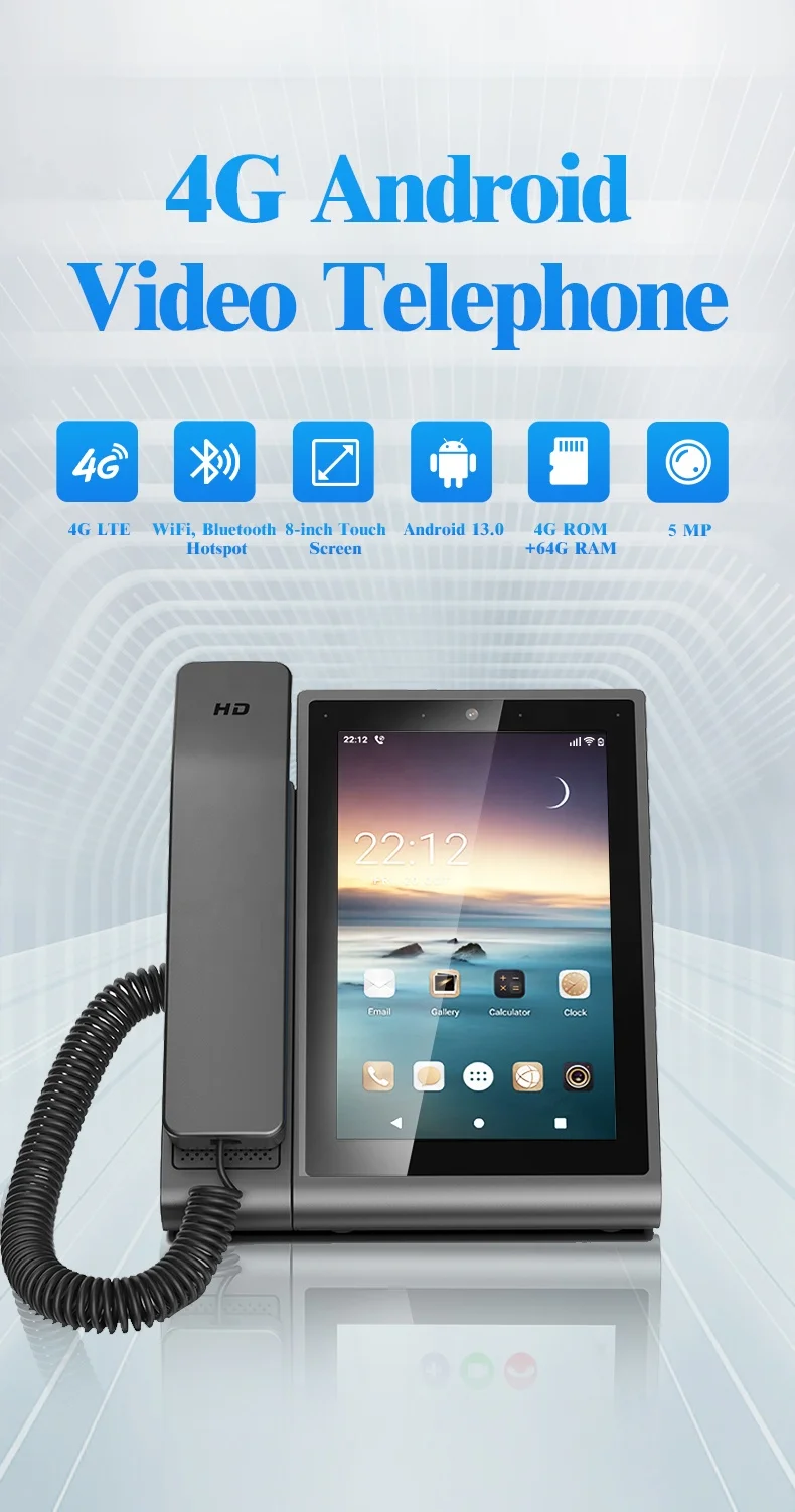 ビデオ通話対応 Android 13搭載 デスクトップ Bluetooth オフィス/学校/ホテル向け タブレット 4G LTE WiFi ホットスポット 8インチ タッチスクリーン スマートオフィスフォン