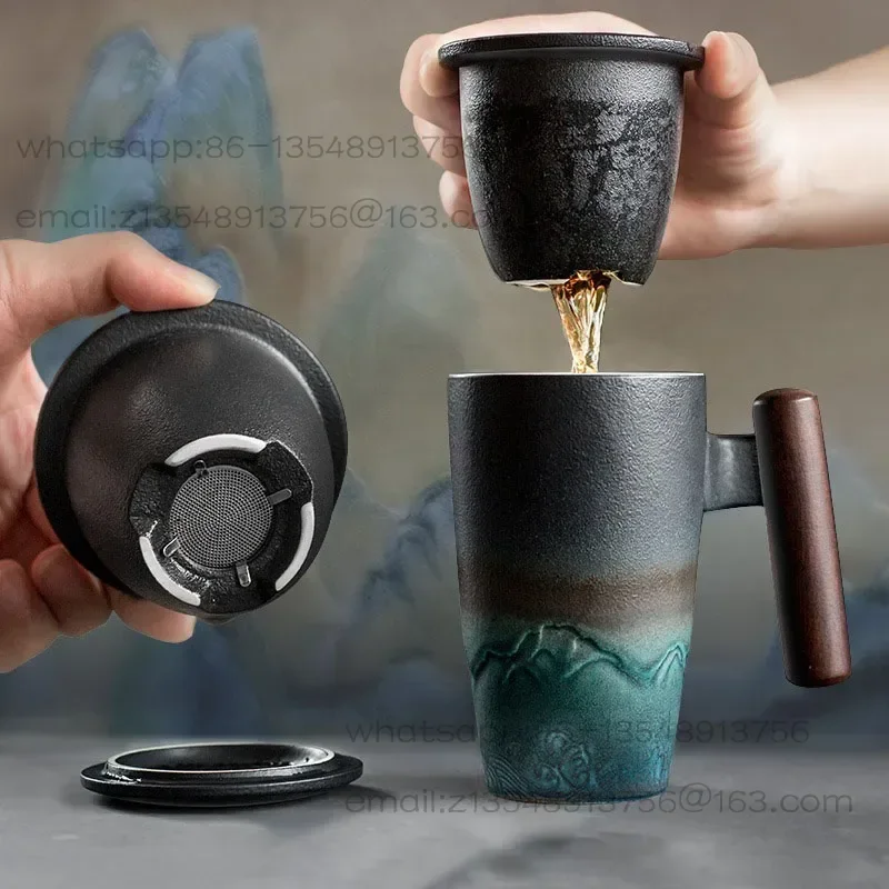 

Nordic porcelain cup with lid filter large luxury elegant office teacup