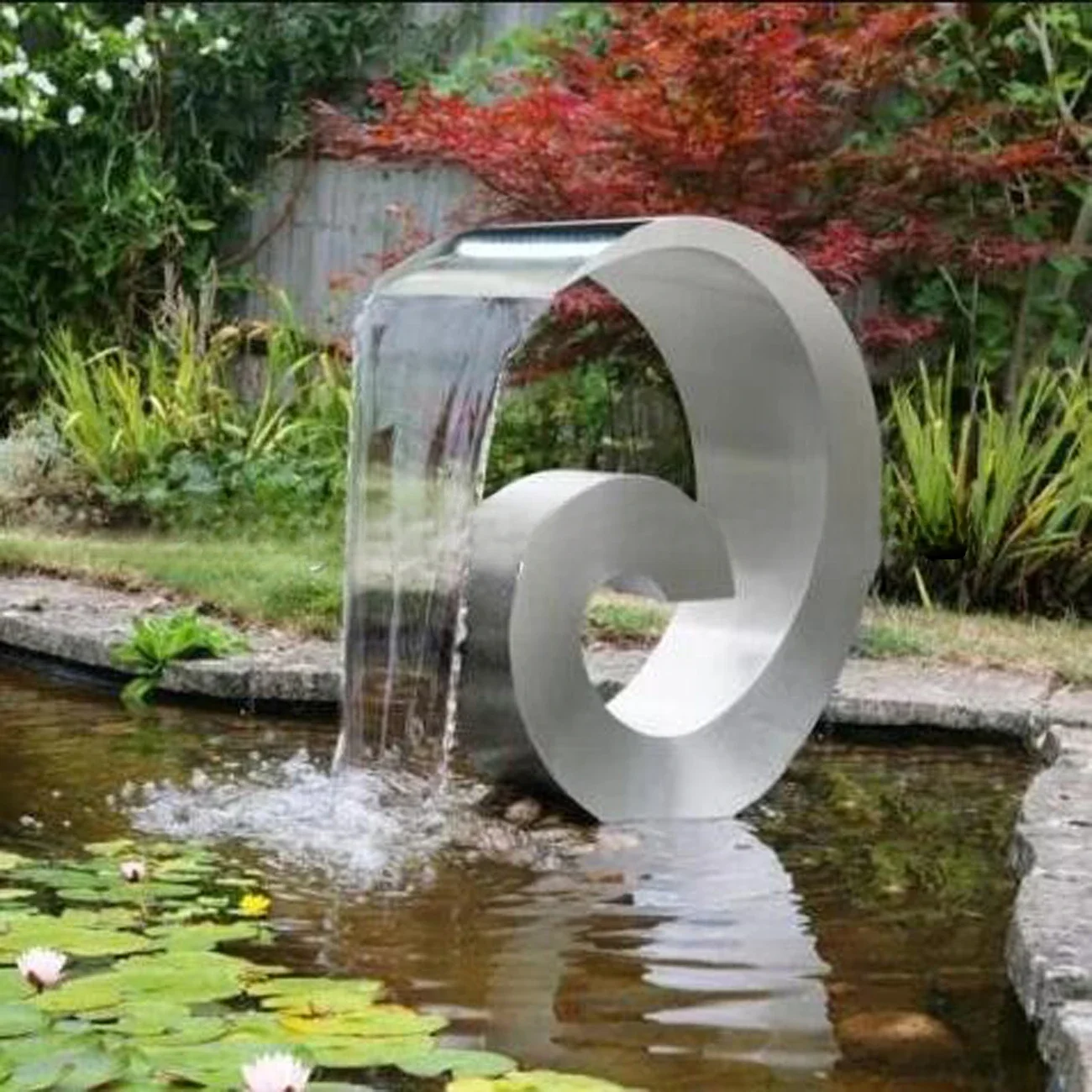 Snail-shape stainless steel waterfall fountain for swimming pool and garden pond garden cascade