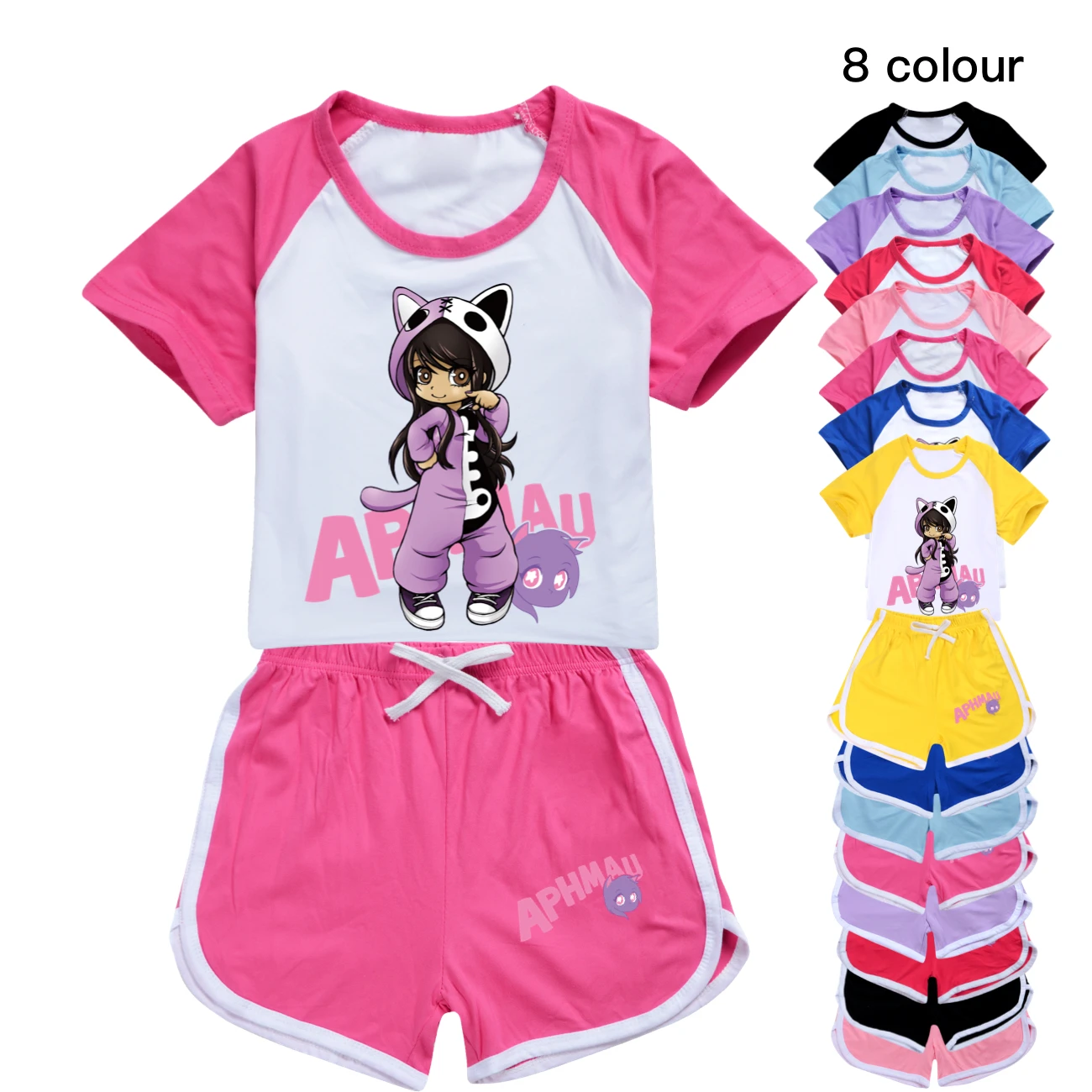 Cute Aphmau Clothes Kids Summer Tracksuits Boy Leisure Clothing Set Baby Girls Outfits Children's Short Sleeve Fashion SportSuit