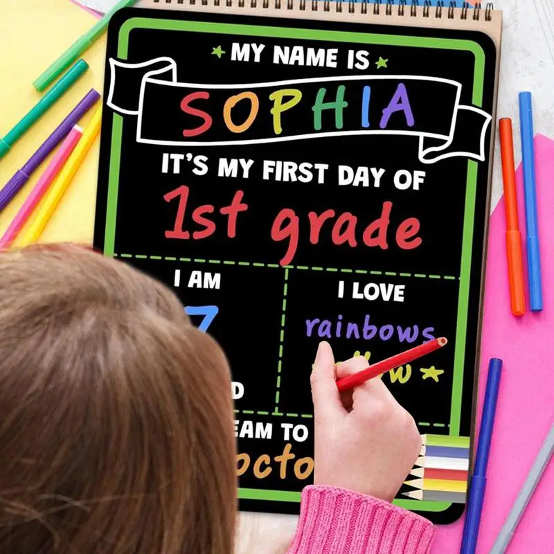 First Day Of School Sign Wooden Back To School Board Double-Sided Photo Prop Sign Educational Posters Reusable Math Posters