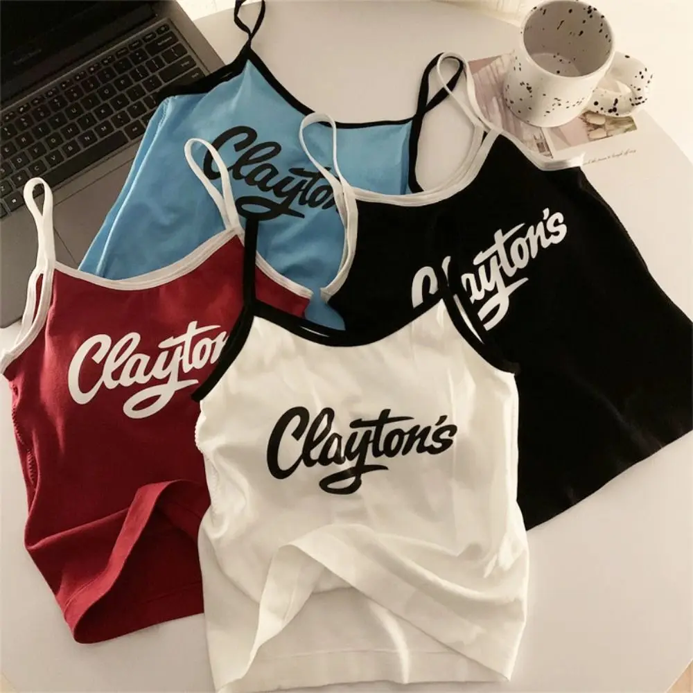 

Ins with Pads Letter Printed Tank Top Camisole Bralette Women Y2K Crop Tops Suspender Bra Slim Fit Summer