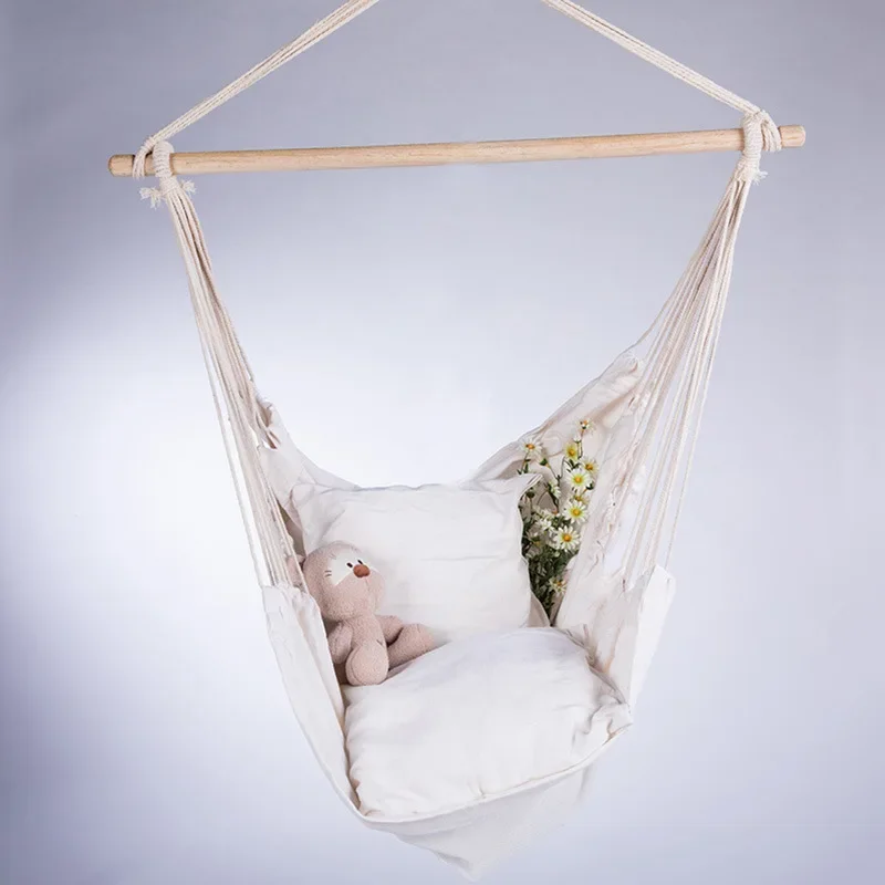 Rest Nets Hanging Chair with Wooden Stick Canvas Swing Simple Hammock Indoor and Outdoor Hammocks Hamaki Garden Street Swinger