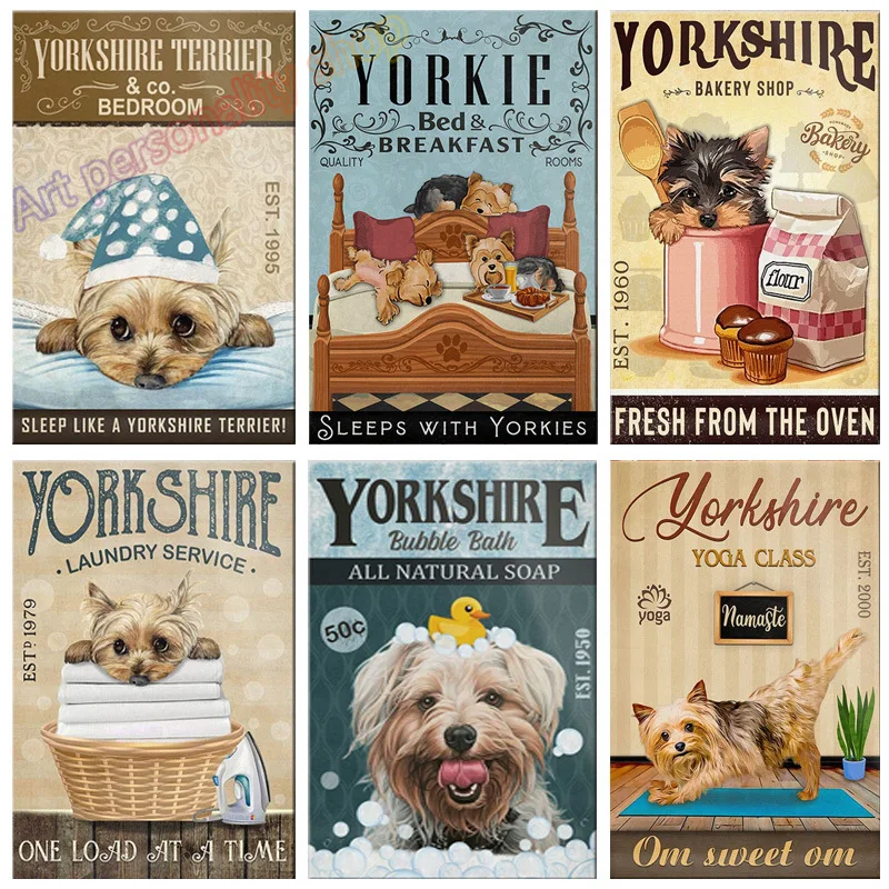 Yorkshire Tierrier Dog Tin Sign Art Metal Home Room Outdoor Indoor Wall Retro Plaque Living Room Bar Bathroom Cafe Wall Decor