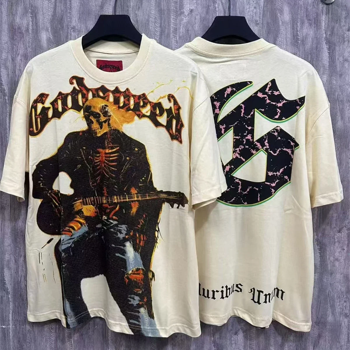 

High Street GOD SPEED футболки с принтом скелета музыканта для мужчин и женщин с коротким рукавом винтажная повседневная футболка