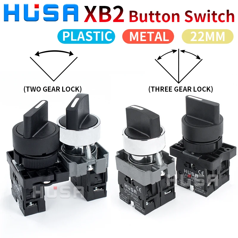 XB2 Knob Button switch self reset 22mm start 1NO NCMomentary Push Button Switch Metal Plastic head two three gear lock