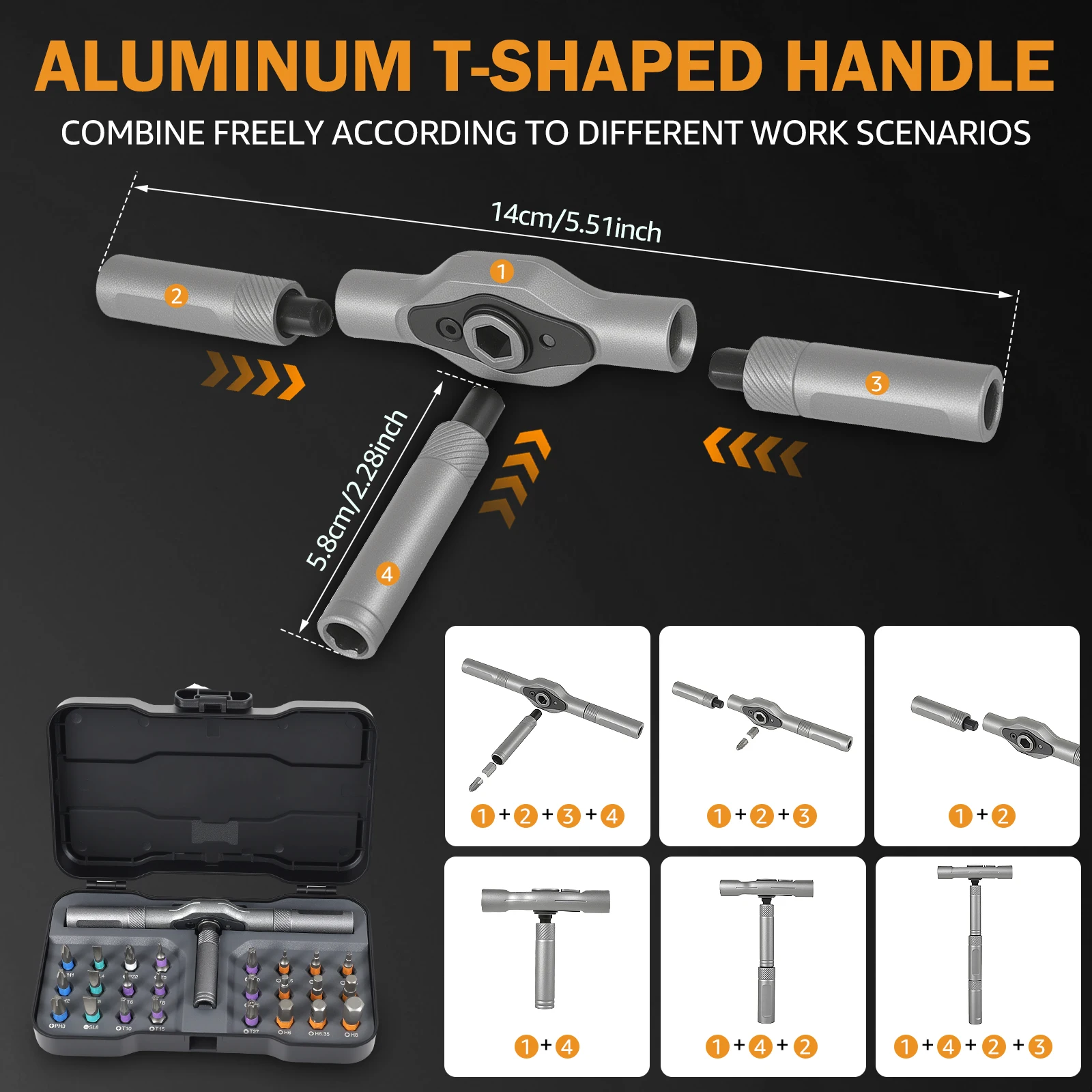 24 in 1 Screwdriver Set Ratchet Allen Wrench Set Multi-function Screwdriver Kit with Removable T Handle for Repair Hand Tools