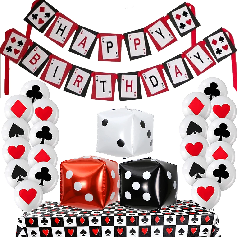 Casino Themed Party Decor for Adult Poker Birthday Party Balloon Poker Tablecloth Happy Birthday Banner Las Vegas Party Supplies