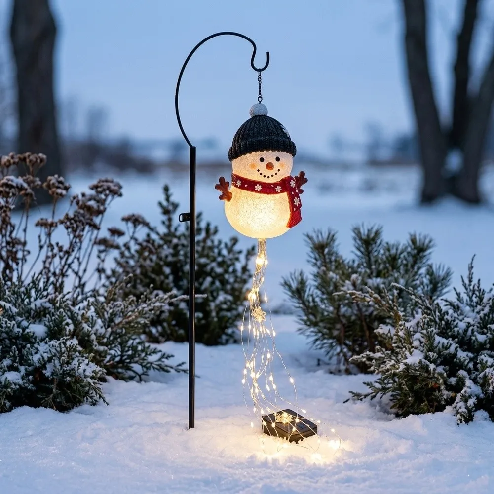 for Whimsical Snowman Fountain Light Solar Powered LED Outdoor Decor with Flowing Snowflake Effect White 28 15 26cm