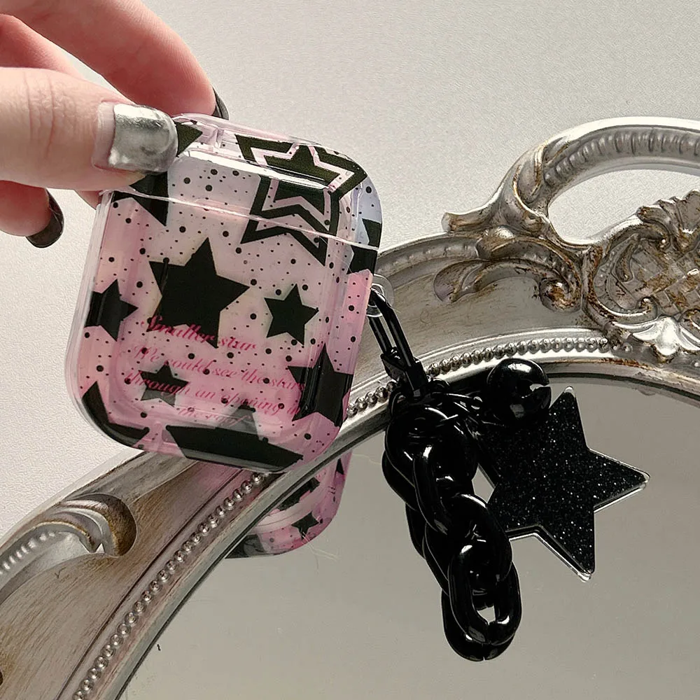 Чехол для наушников Sweet Cool Stars с подвеской в виде черной звезды, брелок для Apple AirPods 3, коробка с цветущими чернилами для Air Pods Pro 1, 2, чехлы