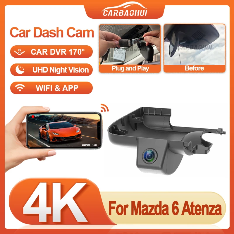 

4K 2160P Plug And Play Простая установка 2160P Wi-Fi Автомобильный видеорегистратор Видеорегистратор для Mazda для Mazda 6 Atenza 2019-2021 WIFI DashCam