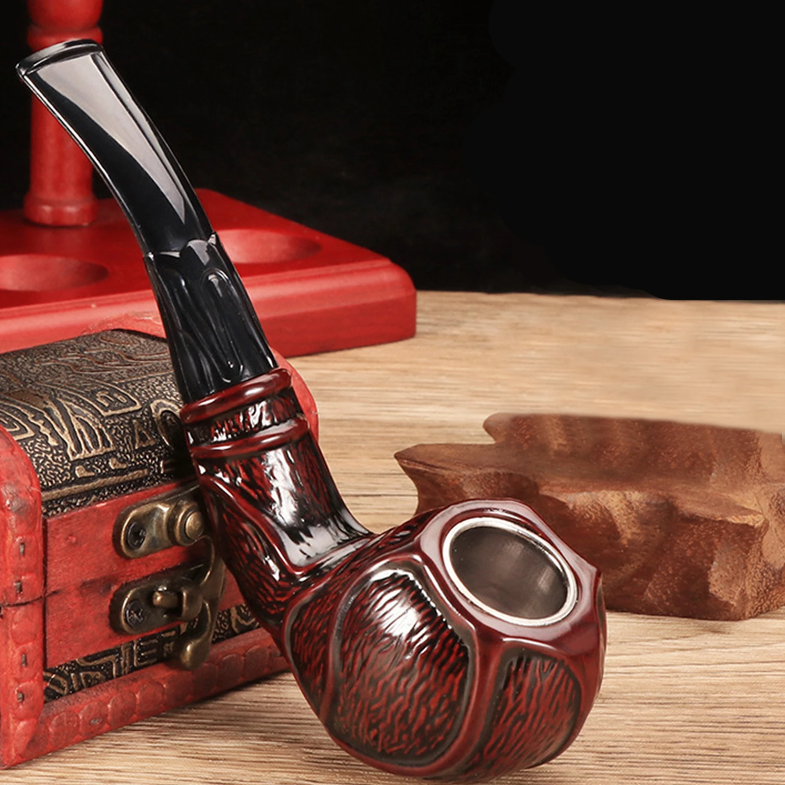 1pc Tobacco Pipe Resin Wood Old-fashioned Pipe Pot Men\'s Gift Filter High-grade Carved Pipe