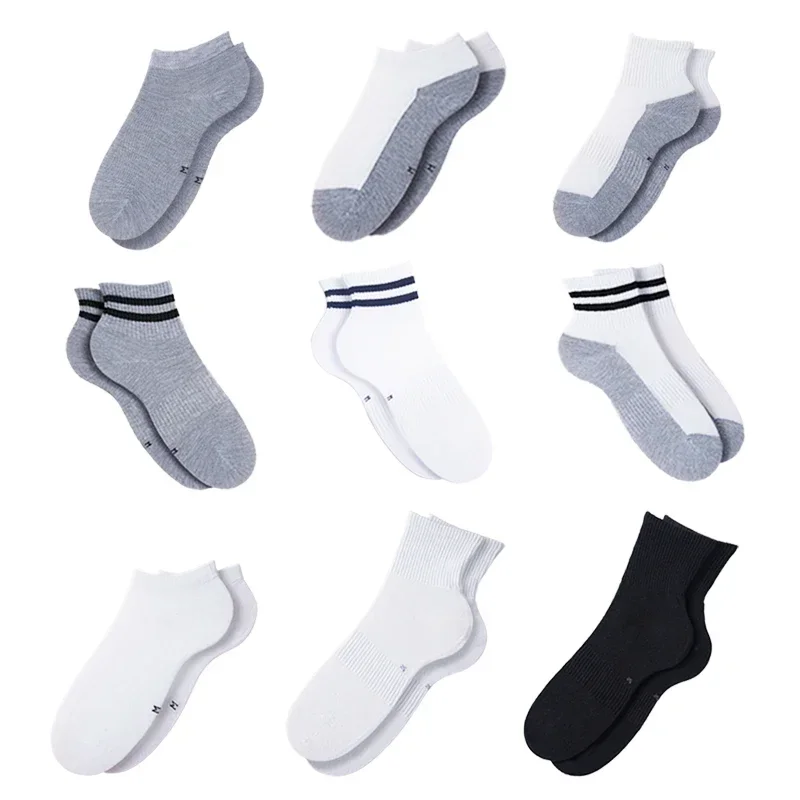 10 pairs Boys girls Four Season Children\'s Socks Striped Cotton Student Socks Gray Sole White Side Sports Casual Socks Age 4-18