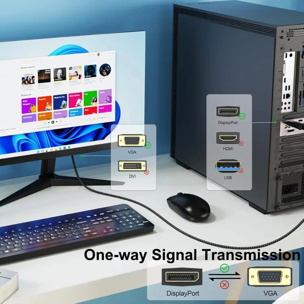 DisplayPort إلى VGA محول DP إلى VGA مهائي كابلات ذكر إلى أنثى لجهاز العرض الكمبيوتر DTV TV HDVD رصد الكمبيوتر المحمول العارض #3