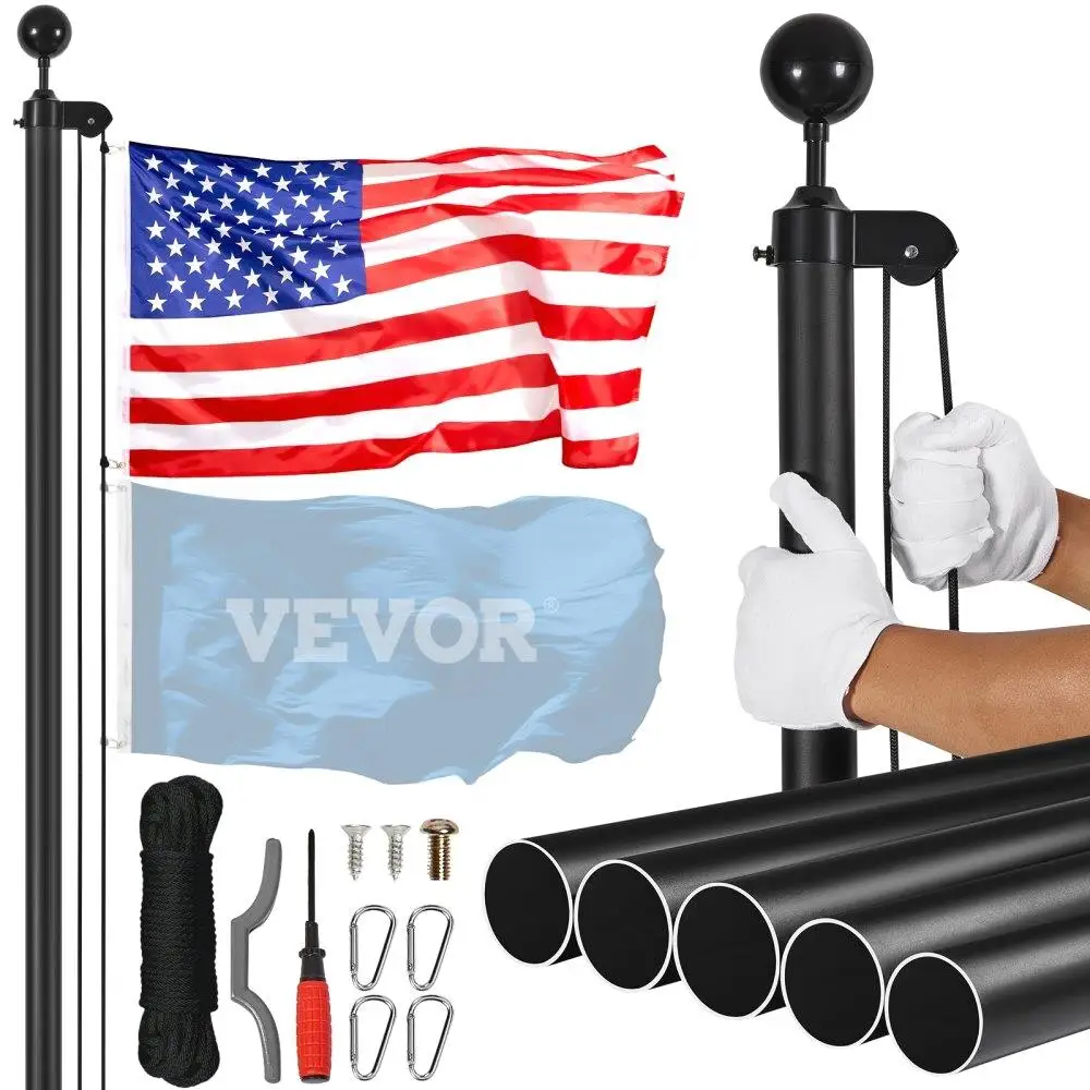 

Heavy Duty 20ft Detachable Aluminum Flag Pole Kit Black