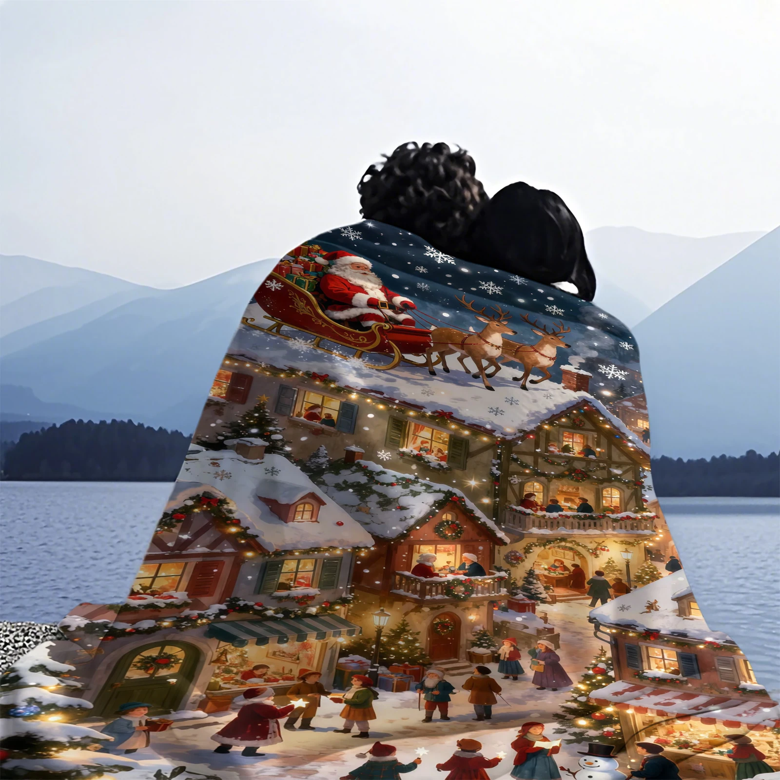 1 قطعة سانتا كلوز احتفالي الرنة المشهد الليلي الفانيلا رمي بطانية المحمولة خفيفة الوزن لينة ودافئة HD بطانية صوف مطبوعة