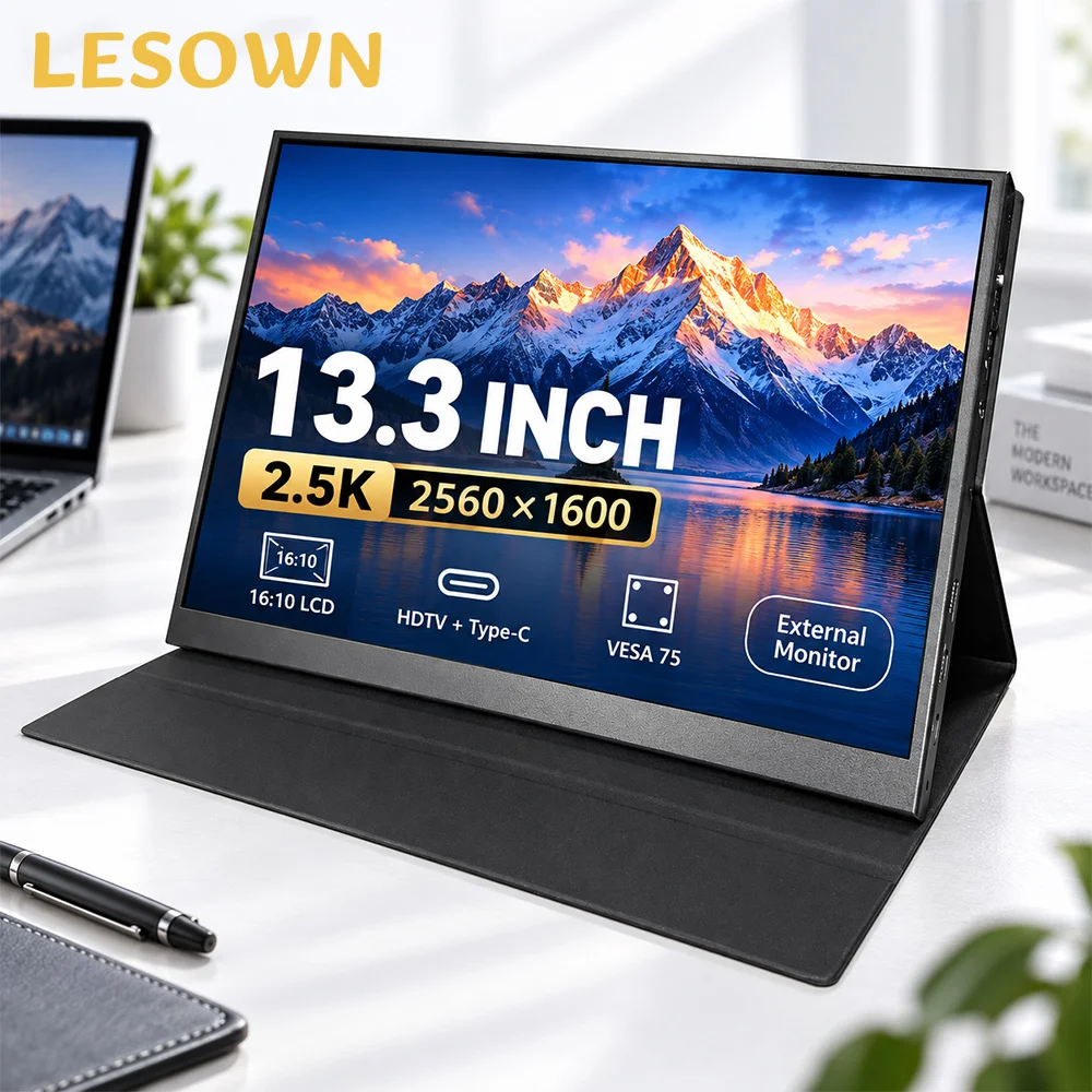 LESOWN 13.3 Inch 2.5K Portable Screen Aluminum Build Driverless Travel Display for Gaming Laptop