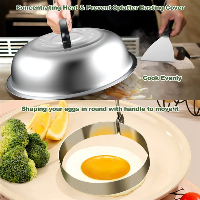 【Must-Haves】Flat Top BBQ Accessories Set, BBQ Spatula Set (With Extra Large Spatula), Flat Cover, Outdoor BBQ Spatula