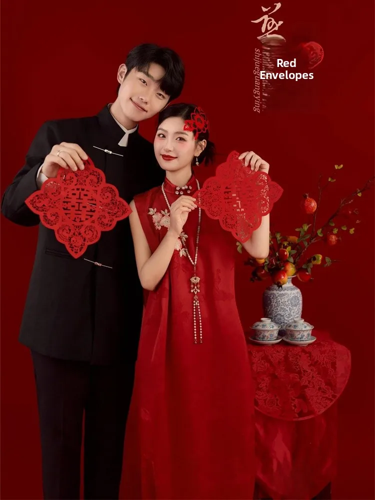 

New Vintage Red Chinese Theme Wedding Photoaphy Couples Happin Marriage Sle Photo Studio Costume Dr