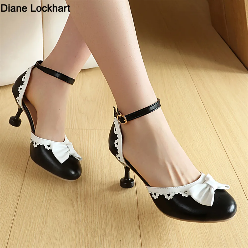 

Women High Heels Ankle Strap Buckle Mary Jane Shoes Wedding Pumps Thin Heels Shoes Pink Bridal Princess Footwear Size 31-43