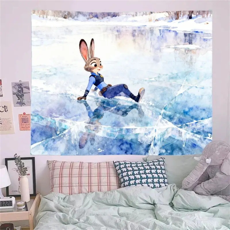 1 шт. Zootopia Judy Hopps ледяной синий гобелен современный акварельный настенный художественный милый полиэстер декор комнаты подарок для фанатов и детей