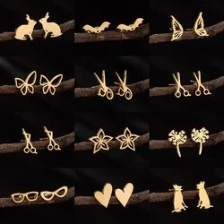 Delicate Small Dandelion Flower Stud Earrings for Women Minimalist Golden Butterfly Heart Scissors Bat Earings Bunny Accessories