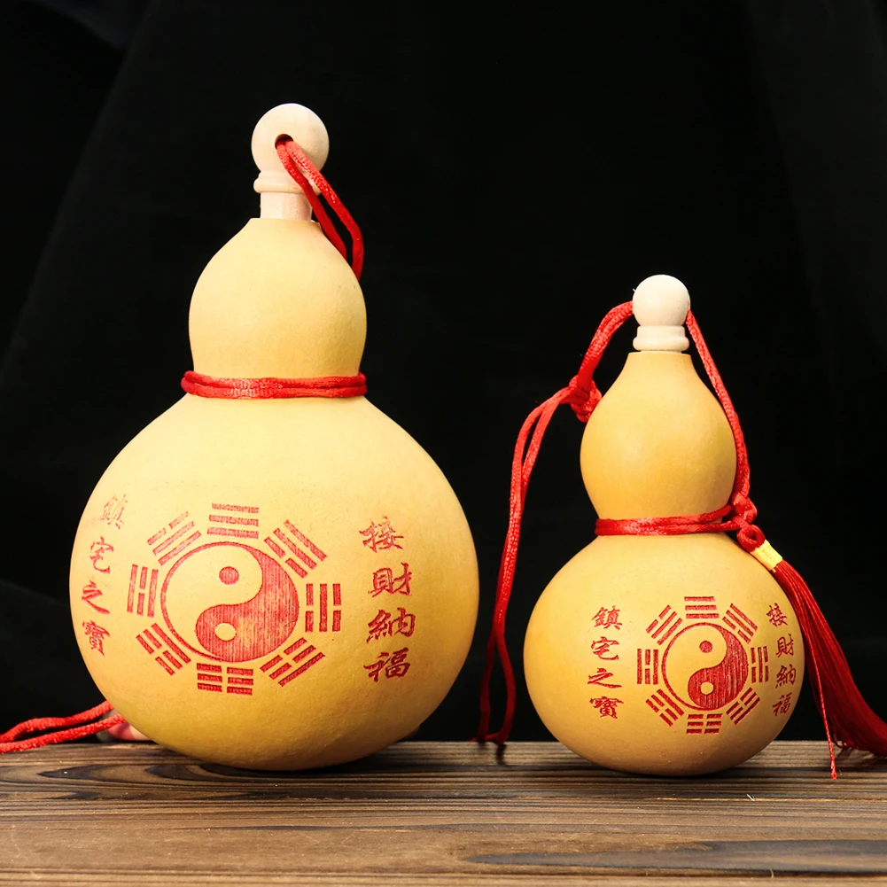 1PC Feng Shui Natural Gourd Wine Bottle Eight Trigrams of Tai Chi Lucky Wealth Crafts Arts Collection Hanging Photography Props