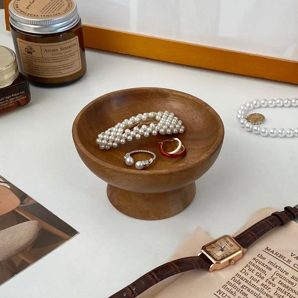 

Деревянный поднос для демонстрации ювелирных изделий в стиле ретро, высокий поднос, поднос для хранения ювелирных изделий неправильной формы, поднос для хранения ювелирных изделий Dim Sum, чехол с заклепками для ушей, деревянный поднос для фруктов