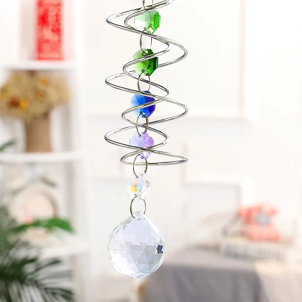 Spiral Tail Wind Spinner Suncatcher Crystal Ball Stabilizer Chakra Bead Hanging Kinetic Wind Chimes Rainbow Maker Garden Decor