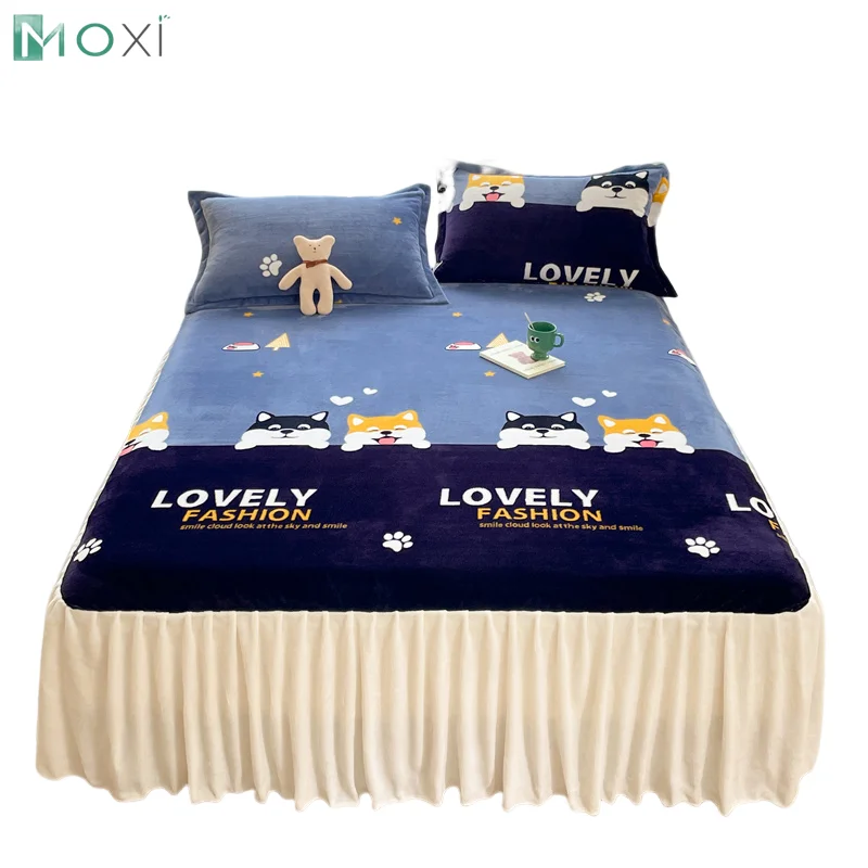 Velvet Mattress Cover Pad Thicken Bedspread on The Bed Lace Blankets Queen King Size Bed Cover Mattress Protector(No Pillowcase)