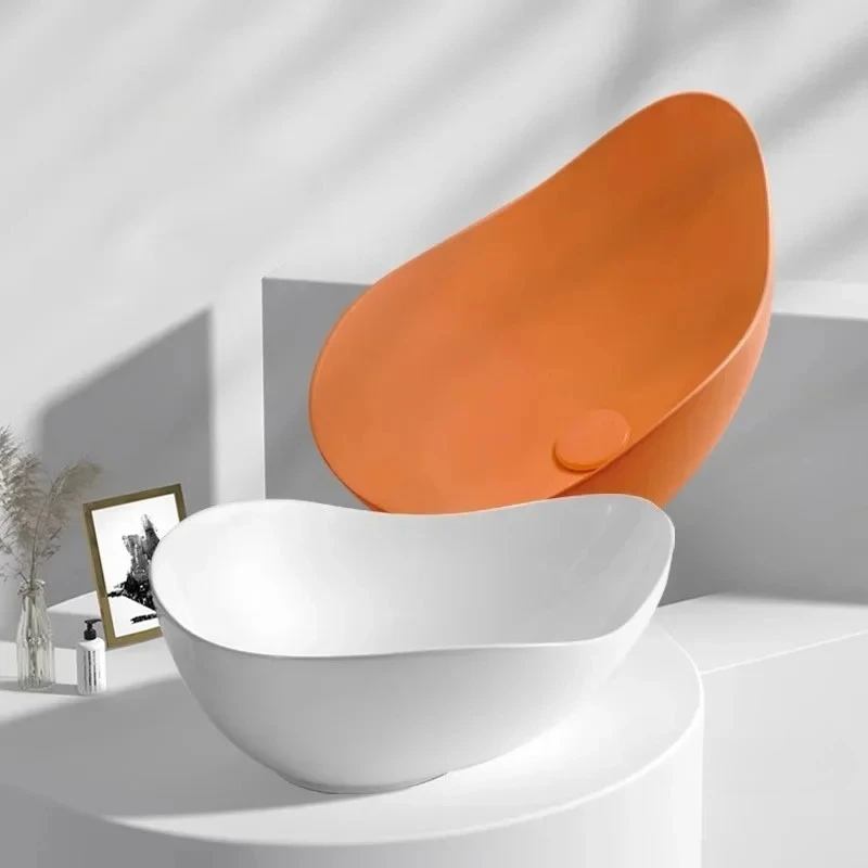 

Итальянская керамическая накладная раковина для туалета, нестандартной формы, глубокая, с одним отверстием, модная креативная раковина для ванной комнаты для отелей