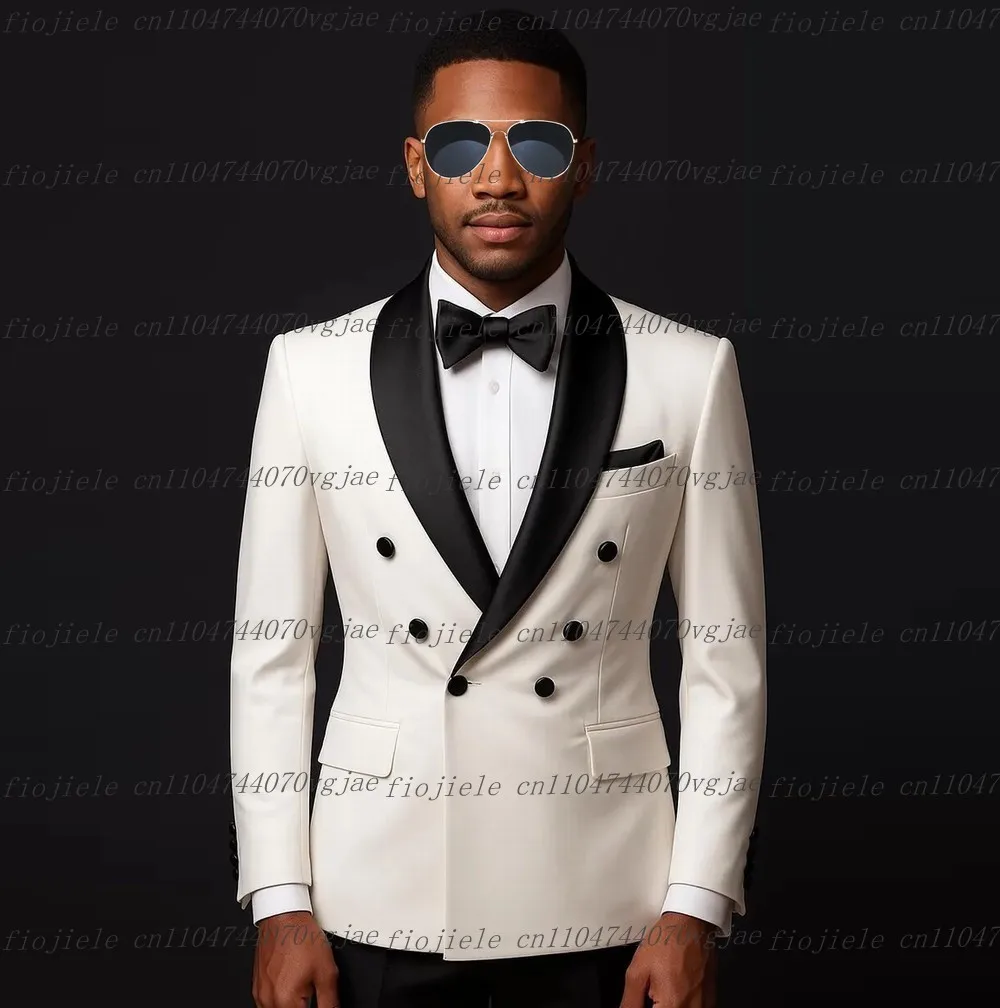 

New White And Black Men Suit Formal Wedding Party Groom Groomsman Business Prom Male Tuxedos 2 Piece Set Jacket Pants