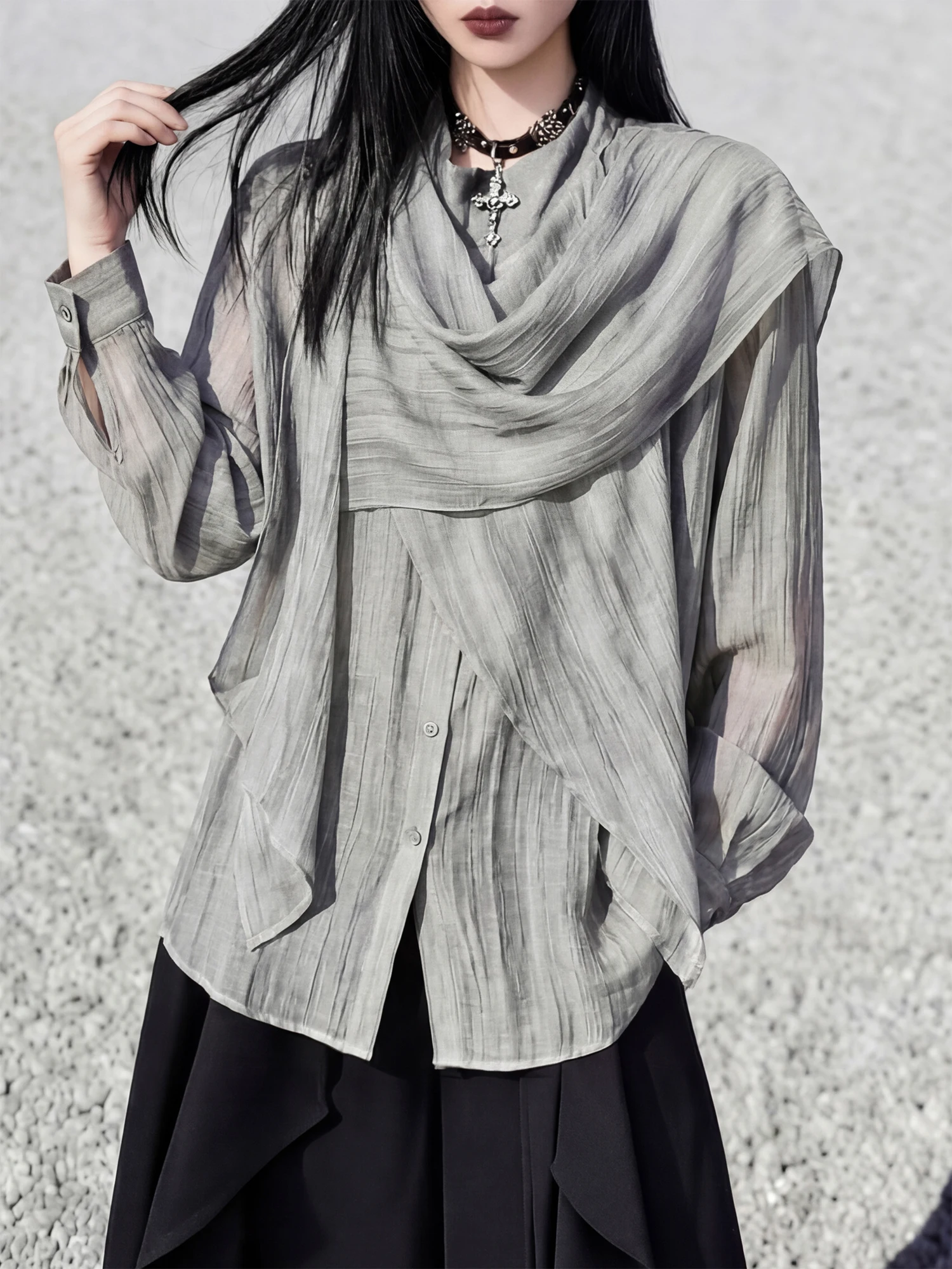 

Свободная женская рубашка с длинным рукавом, градиентной окраски, с защитой от солнца, повседневная, удобная для поездок на работу, свободного кроя, с круглым вырезом