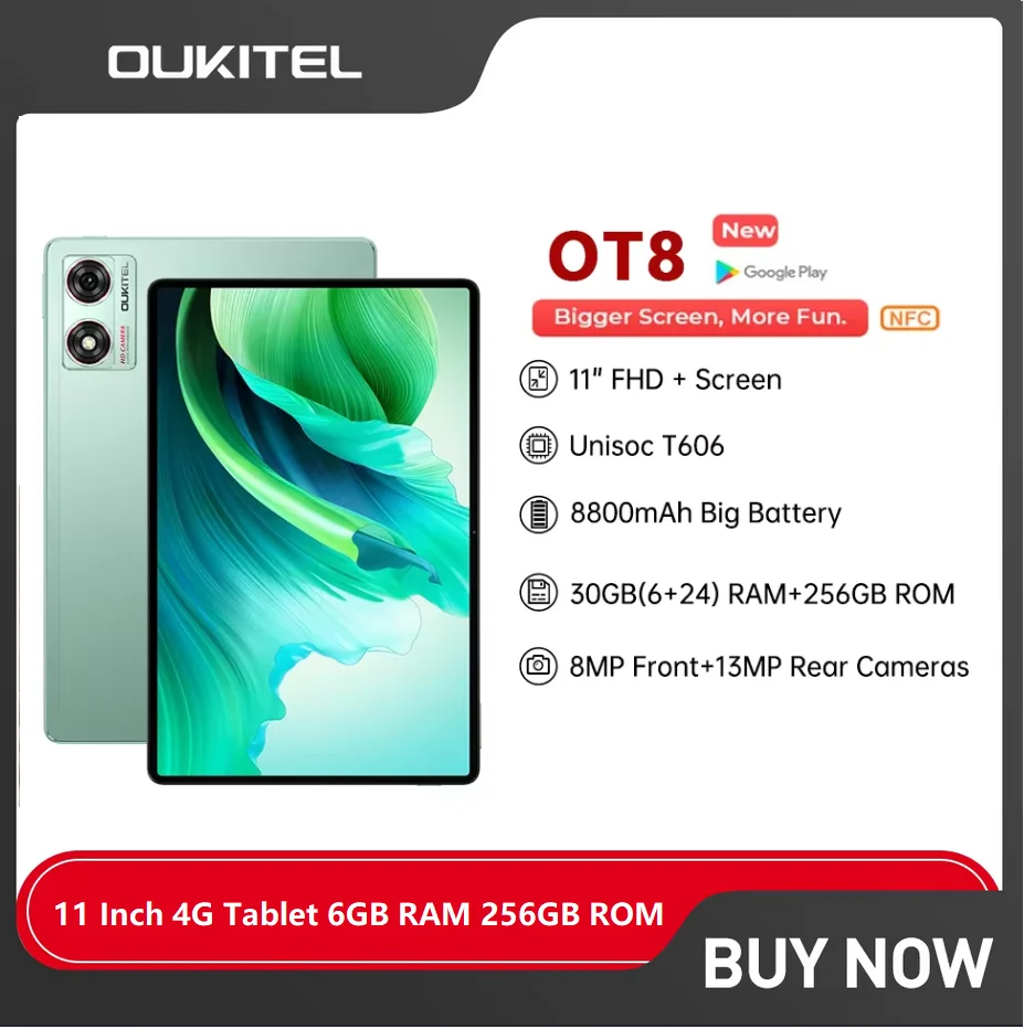 

Oukitel OT8 11 Inch 4G Tablet Pc FHD+ Display 6GB RAM 256GB ROM 8800mAh Android 13 Tablets 13MP Rear Camera Tablet Pad