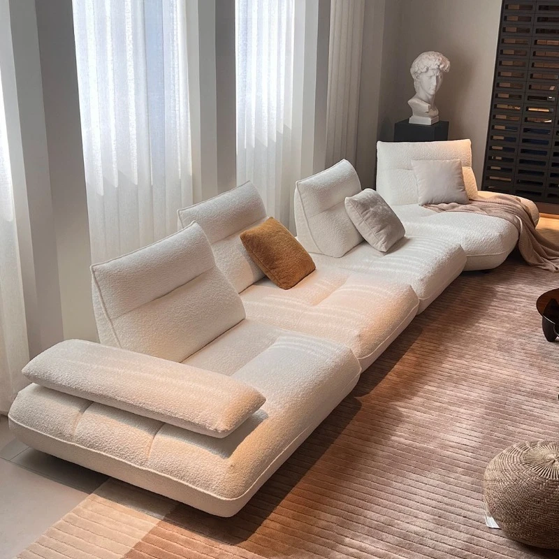 Sofa electric adjustable creative telescopic sofa bed cream wabi-sabi style lambswool fabric