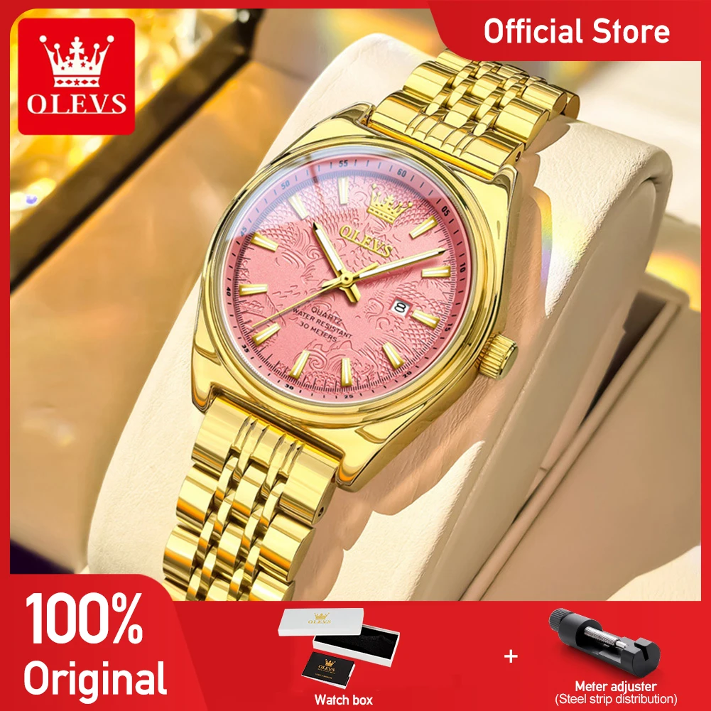 

OLEVS новые часы 3703, женские элегантные кварцевые часы, водонепроницаемые светящиеся часы из нержавеющей стали с датой для женщин, браслет, подарочная коробка
