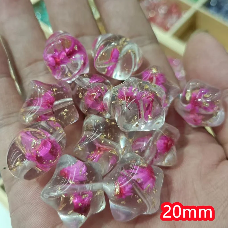 Summer style 50pcs/lot 20mm color Dried flowers core cartoon stars shape resin straight hole beads diy jewelry accessory