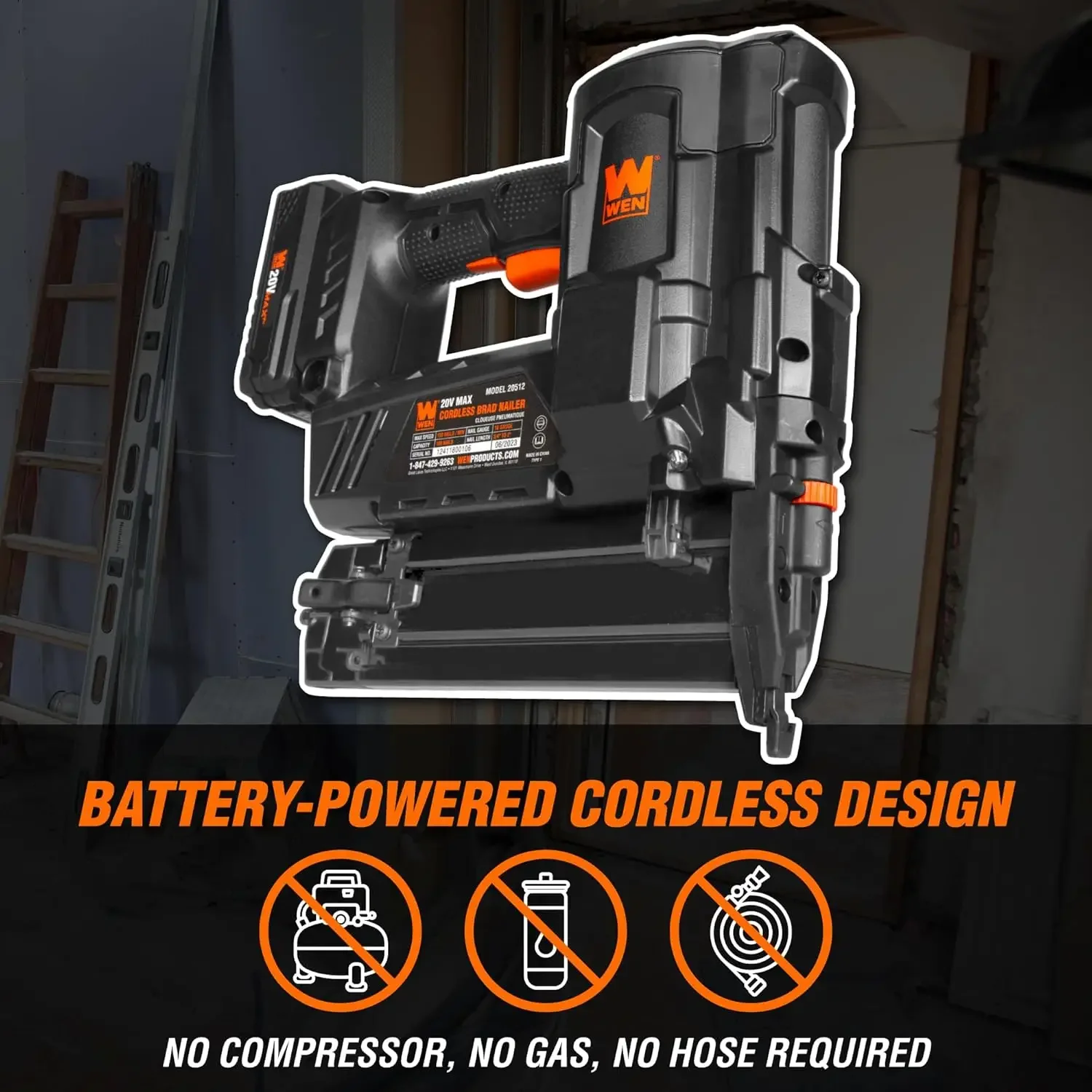 Imagem -05 - Wen 20v Max Cordless Brad Nailer de 18 Calibres com Bateria de 20ah e Carregador 20512