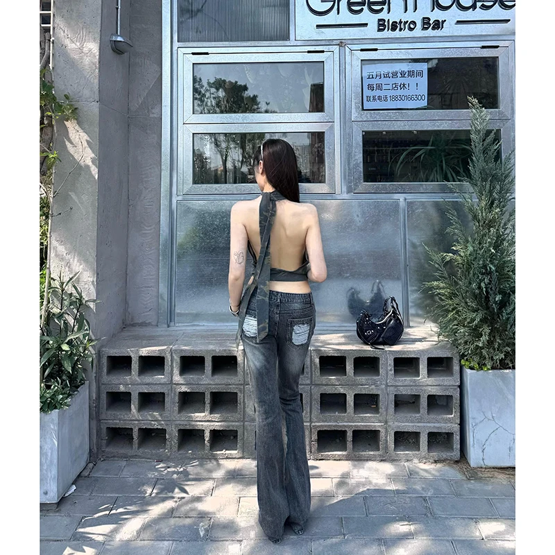 Mulheres streetwear vintage baixo aumento rasgado jeans 2025 harajuku clássico magro calças jeans y2k americano retro