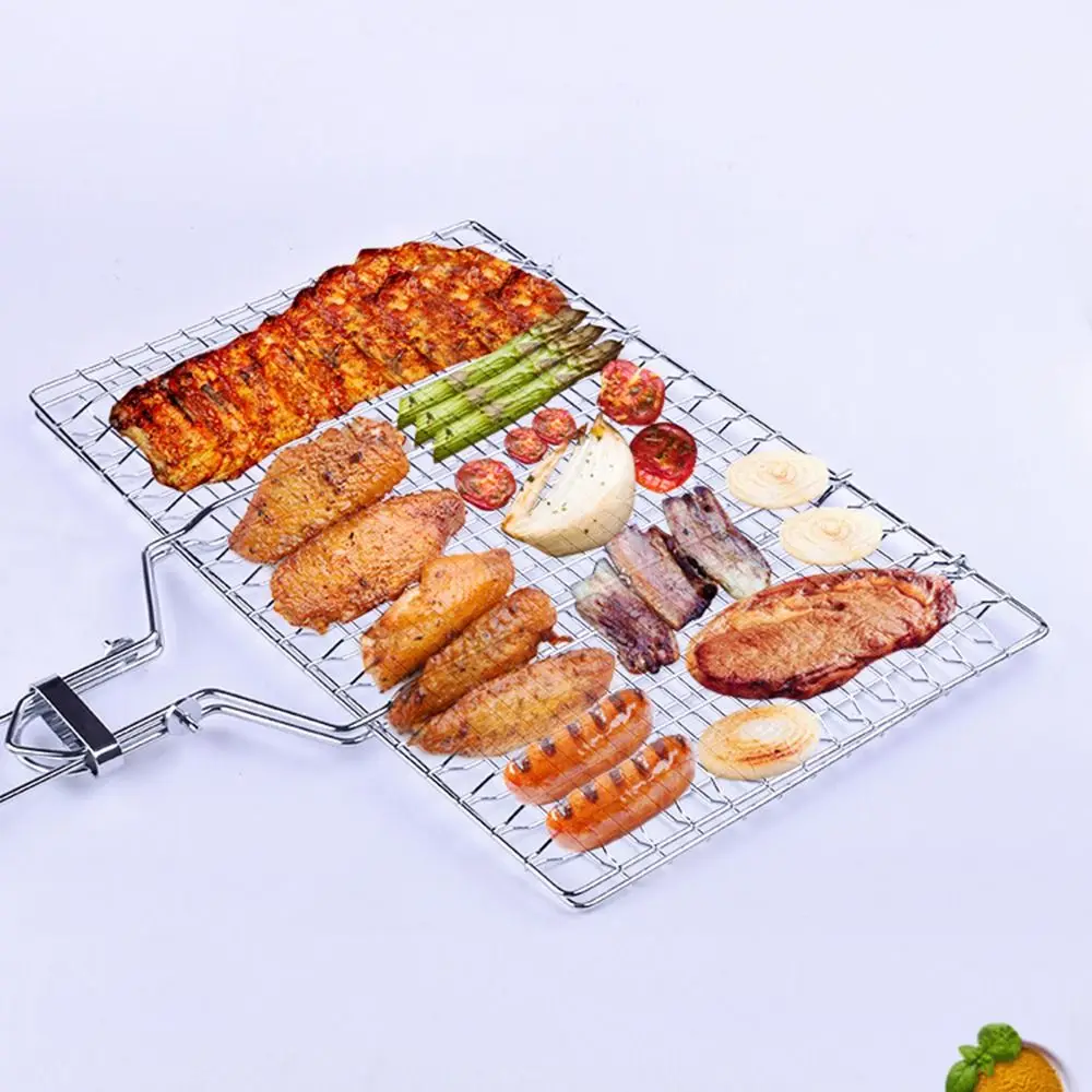 Practical Folding Fish Grill Basket Portable Non Stick BBQ Rack Extra Large Thicken Barbecue Mesh Mat Outdoor