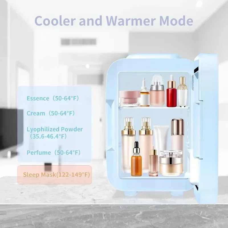 Mini Skin Care Refrigerator with Dimmable Mirror for Cosmetics Makeup Beauty Products Food Portable Small Refrigerator