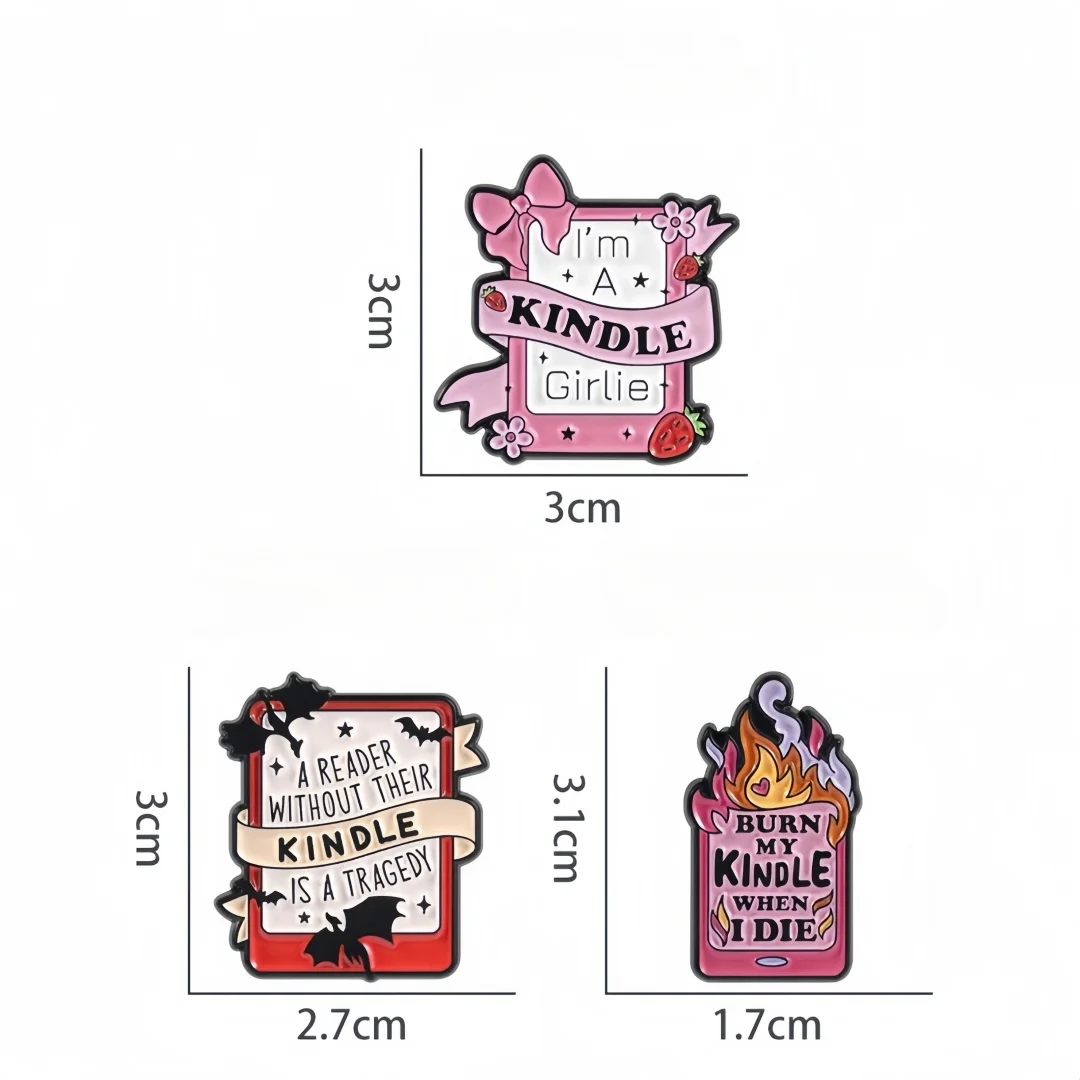 E-book Reader Enamel Pins Funny Book Reader Quotes, Pink and Red, for Kindle Lovers Brooch