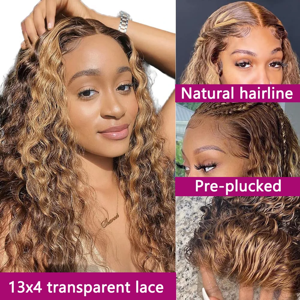 30 Inch Highlight Ombre Lace Frontal Wig Deep Wave Human Hair Wigs 4/27 Colored 13x4 Lace Closure Wigs Brazilian Hair For Women