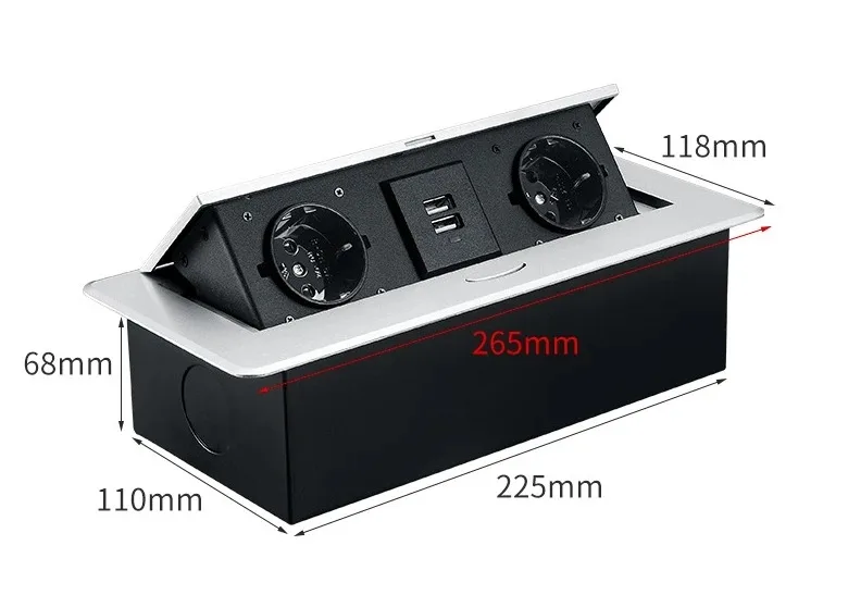 

Стандарт ЕС, алюминиевая пластина, скрытая розетка, 3-сторонняя розетка, комбинированный источник питания, два розетки, два USB