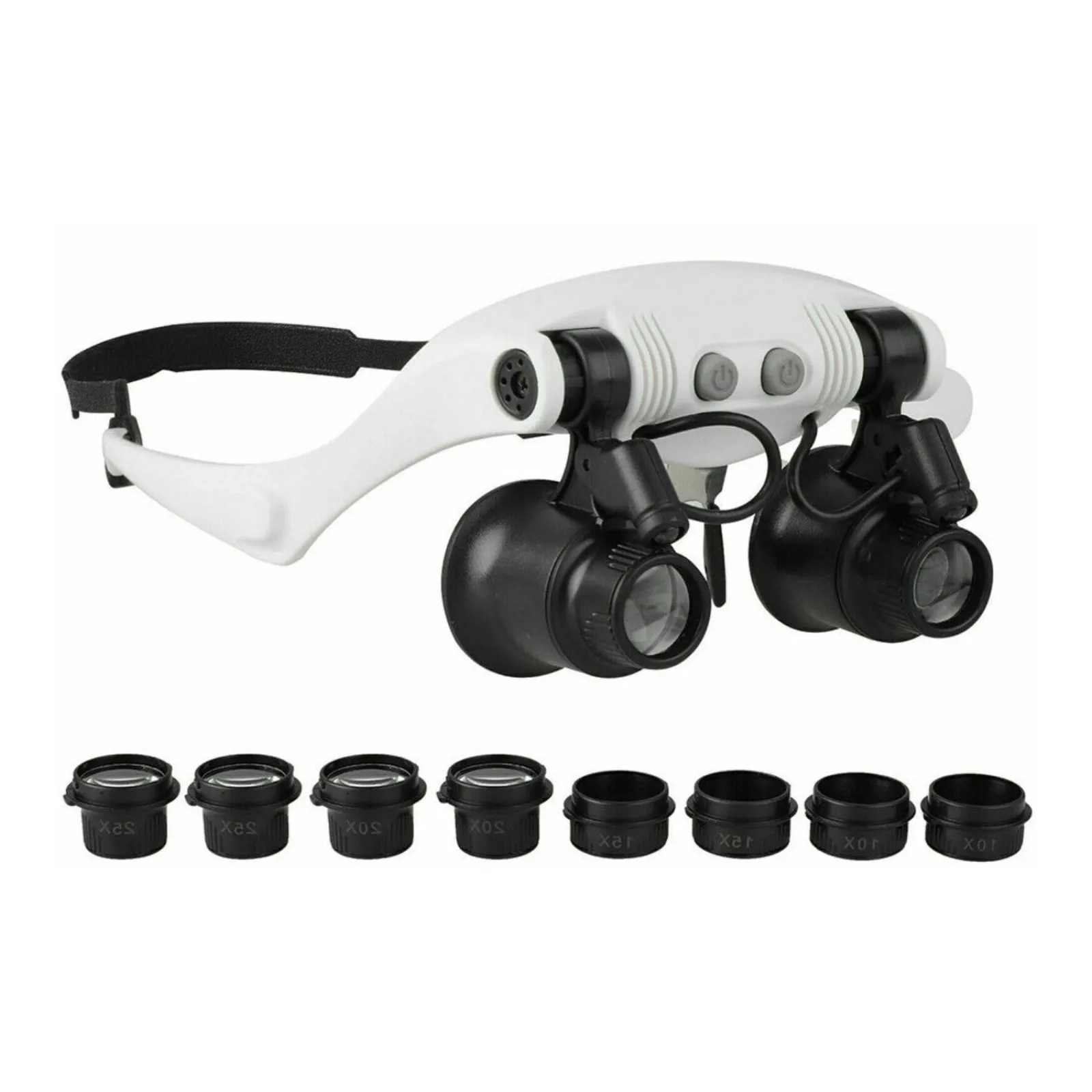 10X 15X 20X 25X LED ヘッド拡大鏡ライトダブルアイルーペヘッド装着ヘッドマウント修理宝石商時計時計