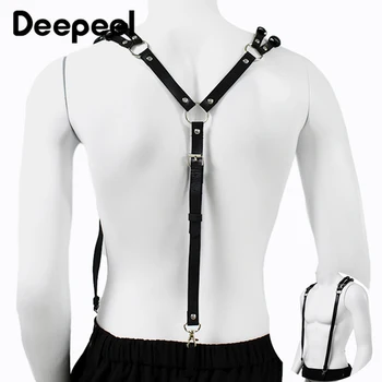 Deepeel- Tirantes góticos de piel sintética para hombres y adultos, 3 Clips, correas ajustables con gancho, tirantes para pantalones vaqueros masculinos, arnés de fiesta Punk, cinturón, suspensorio