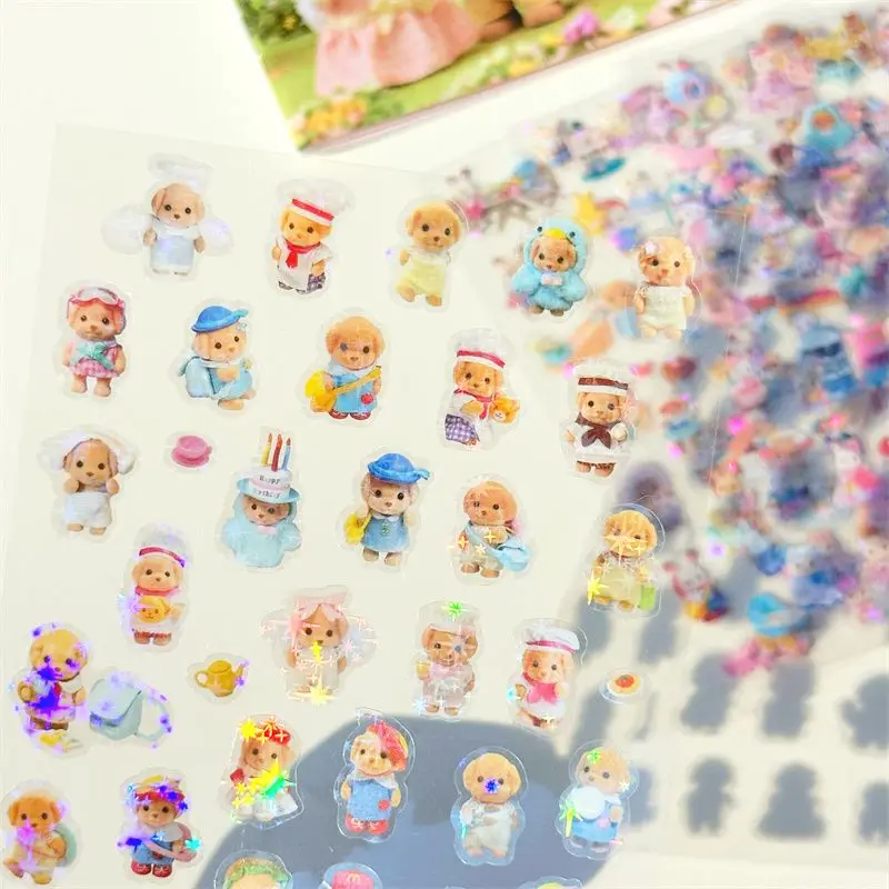 8Sheets Cartoon Lovely Mini Stickers Die-cutting Sticker Anime Handbooks Material Flashing Laser Sticker Kids Toy Gift